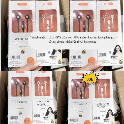  Tai nghe nhét tai có dây BYZ chân tròn s519 âm nhạc hay chất lượng bền giá tốt xài cho máy tính điện thoại-basicphone