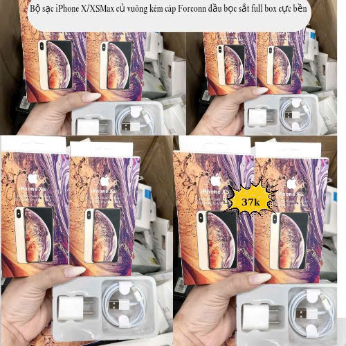  Bộ sạc iPhone X/XSMax củ vuông kèm cáp Forconn đầu bọc sắt full box cực bền 