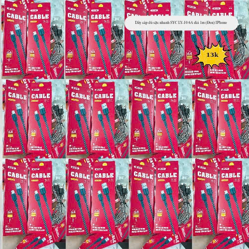 Dây cáp dù sạc nhanh SYC LY-10 6A dài 1m (Đen) IPhone 