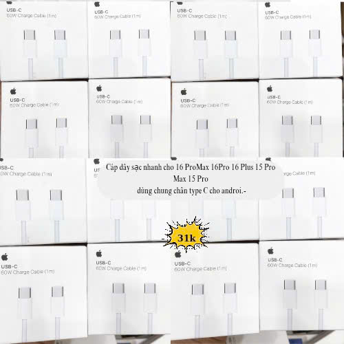 Cáp dây sạc nhanh cho 16 ProMax 16Pro 16 Plus 15 Pro Max 15 Pro  dùng chung chân type C cho androi.-