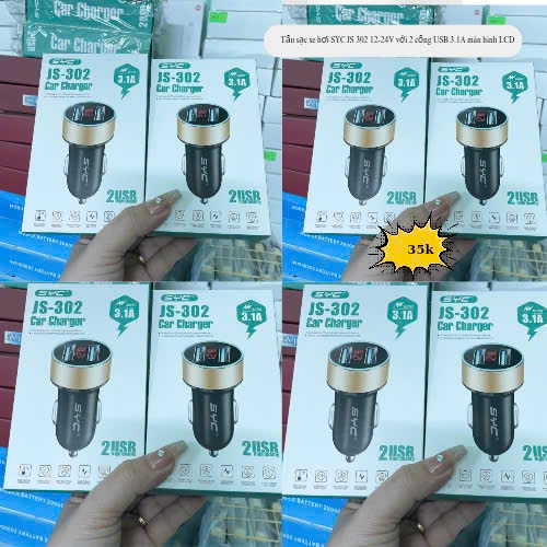 Tẩu sạc xe hơi SYC JS 302 12-24V với 2 cổng USB 3.1A màn hình LCD
